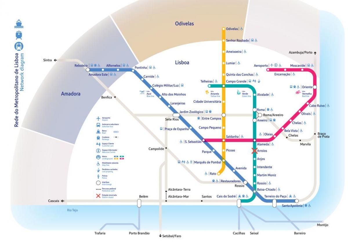 里斯本地铁站地图